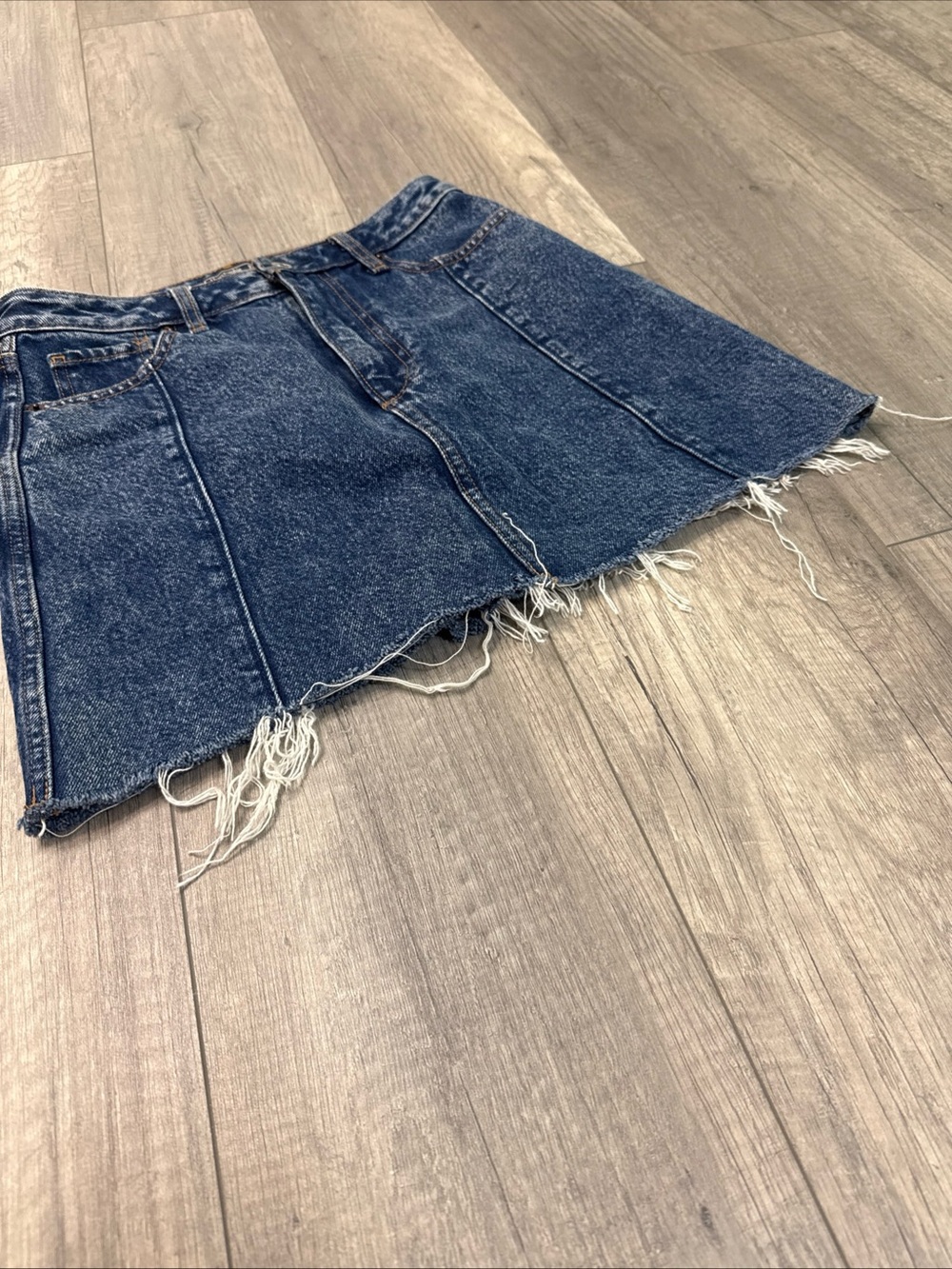 Abercrombie & Fitch Dark Blue Denim Mini Skirt with Raw Hem - Picture 4 of 4